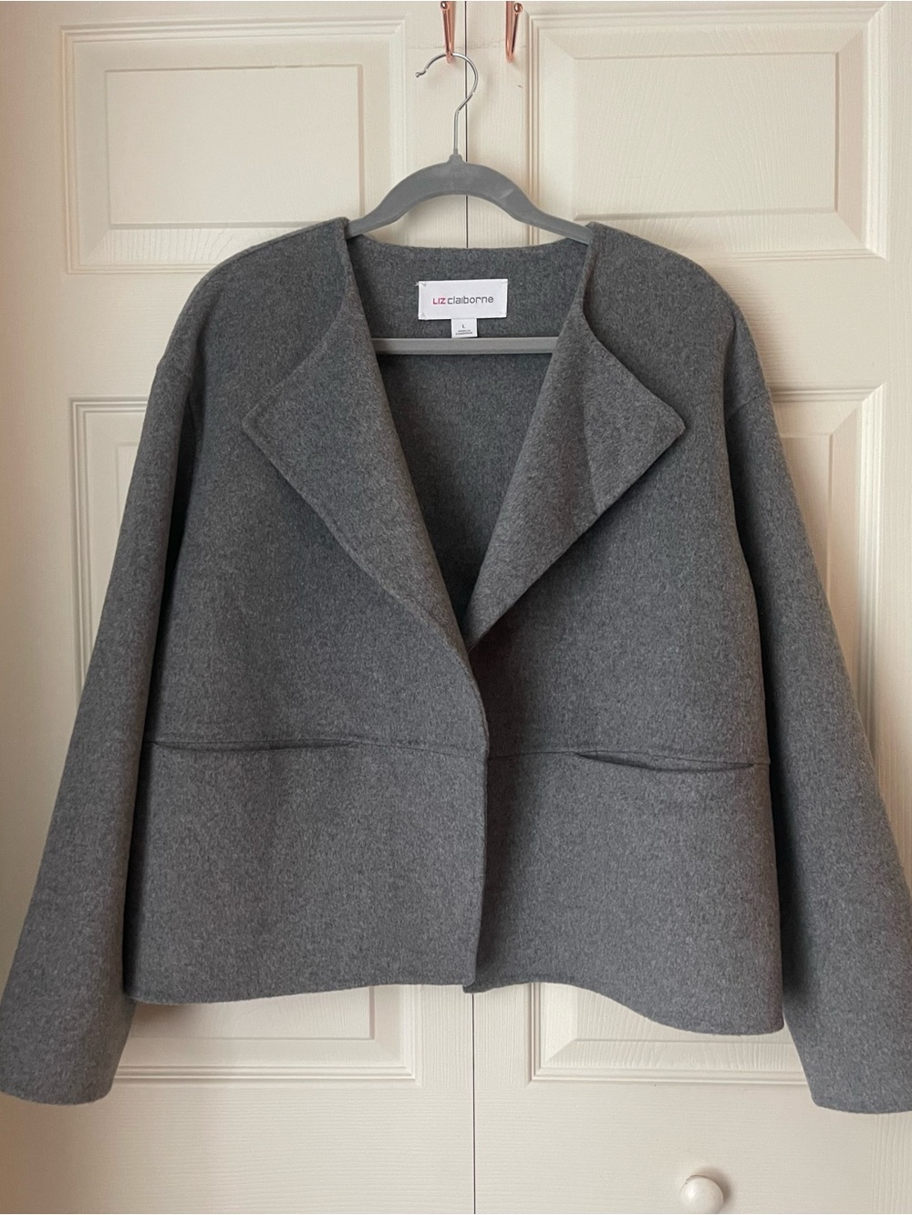 Liz Claiborne Gray Open-Front Wool-Blend Jacket